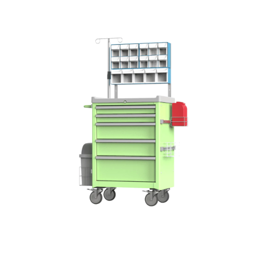 Anaesthetic Cart - 5 Drawer Green Central Lock